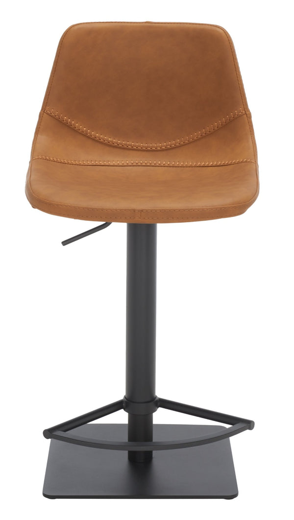 Safavieh Kynlee Gas Lift Barstool - Contemporary Minimalism With Vintage Vegan Leather And Designer Details Cognac / Black BST3016B