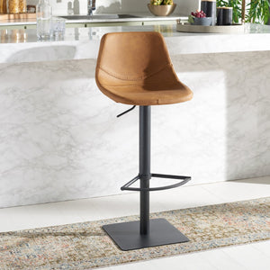 Safavieh Kynlee Gas Lift Barstool - Contemporary Minimalism With Vintage Vegan Leather And Designer Details Cognac / Black BST3016B
