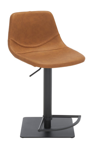Safavieh Kynlee Gas Lift Barstool - Contemporary Minimalism With Vintage Vegan Leather And Designer Details Cognac / Black BST3016B