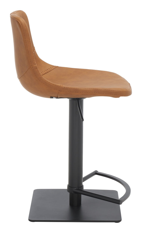 Safavieh Kynlee Gas Lift Barstool - Contemporary Minimalism With Vintage Vegan Leather And Designer Details Cognac / Black BST3016B