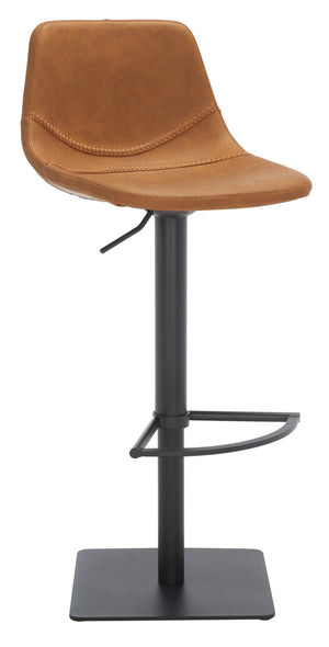Safavieh Kynlee Gas Lift Barstool - Contemporary Minimalism With Vintage Vegan Leather And Designer Details Cognac / Black BST3016B