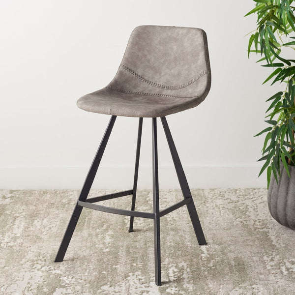 Safavieh Ryanne Counter Stool - Modern Minimalist Design With Contoured Seat And Chic Cross-Stitch Detail Grey / Black BST3017A