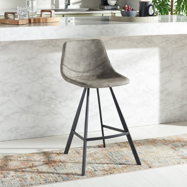 Safavieh Ryanne Counter Stool - Modern Minimalist Design With Contoured Seat And Chic Cross-Stitch Detail Grey / Black BST3017A
