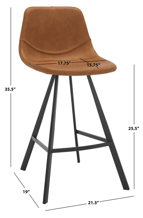 Safavieh Ryanne Counter Stool - Modern Minimalist Design With Contoured Seat And Chic Cross-Stitch Detail Cognac / Black BST3017B