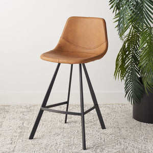 Safavieh Ryanne Counter Stool - Modern Minimalist Design With Contoured Seat And Chic Cross-Stitch Detail Cognac / Black BST3017B