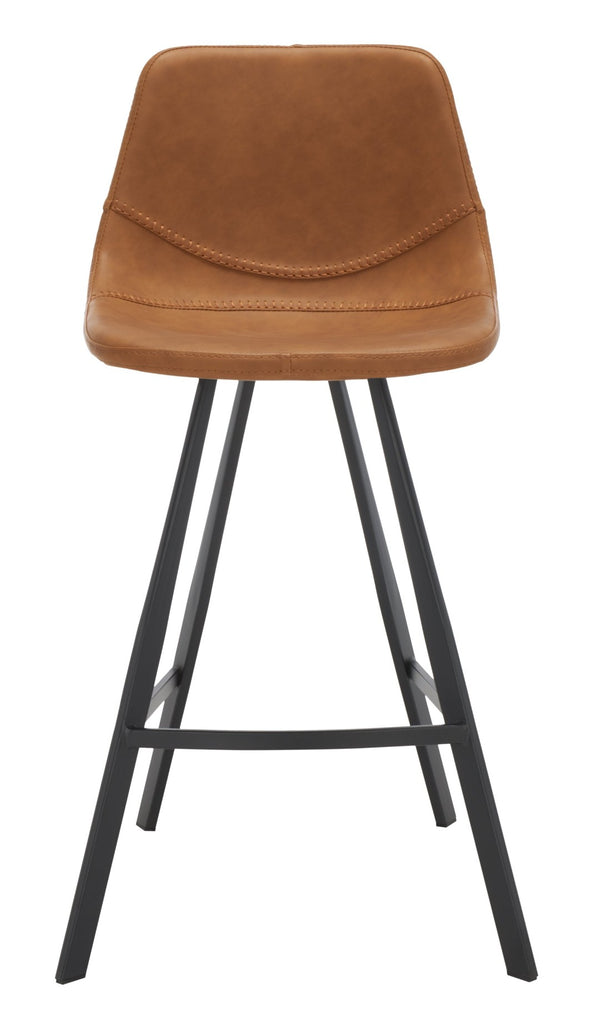 Safavieh Ryanne Counter Stool - Modern Minimalist Design With Contoured Seat And Chic Cross-Stitch Detail Cognac / Black BST3017B