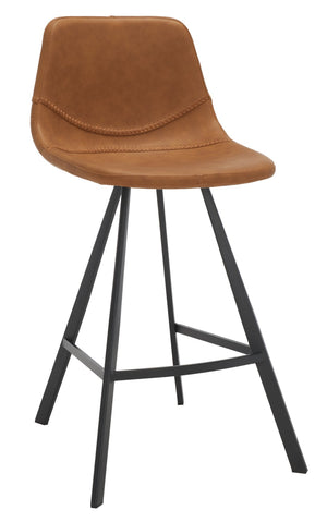 Safavieh Ryanne Counter Stool - Modern Minimalist Design With Contoured Seat And Chic Cross-Stitch Detail Cognac / Black BST3017B