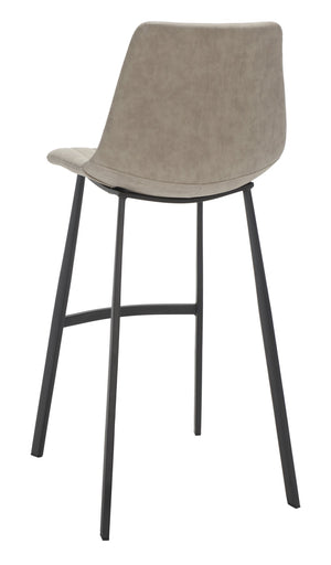 Safavieh Rhyatte Contemporary Bar Stool With Stone Vegan Leather, Black Iron Base & Ergonomic Comfort Design BST3018B