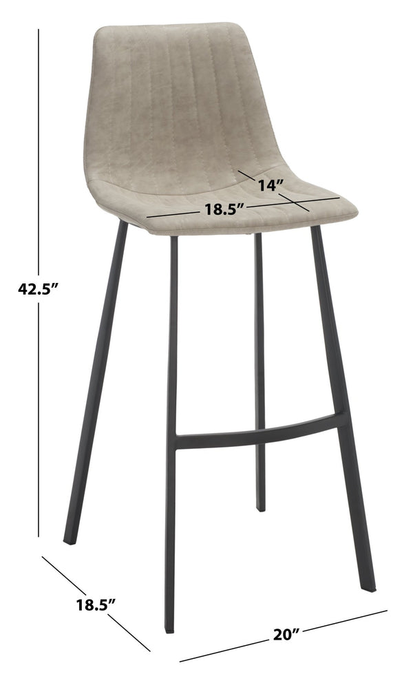 Safavieh Rhyatte Contemporary Bar Stool With Stone Vegan Leather, Black Iron Base & Ergonomic Comfort Design BST3018B