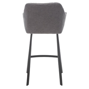 Safavieh Rodi Modern Vintage Counter Stool - Channel-Tufted Grey Vegan Leather & Soft Fabric Arms For Comfort BST3019A