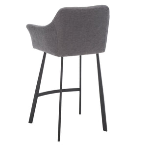 Safavieh Rodi Modern Vintage Counter Stool - Channel-Tufted Grey Vegan Leather & Soft Fabric Arms For Comfort BST3019A