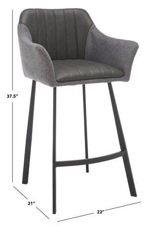 Safavieh Rodi Modern Vintage Counter Stool - Channel-Tufted Grey Vegan Leather & Soft Fabric Arms For Comfort BST3019A