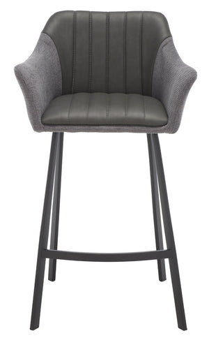 Safavieh Rodi Modern Vintage Counter Stool - Channel-Tufted Grey Vegan Leather & Soft Fabric Arms For Comfort BST3019A