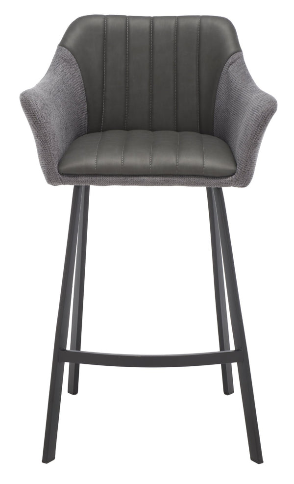 Safavieh Rodi Modern Vintage Counter Stool - Channel-Tufted Grey Vegan Leather & Soft Fabric Arms For Comfort BST3019A