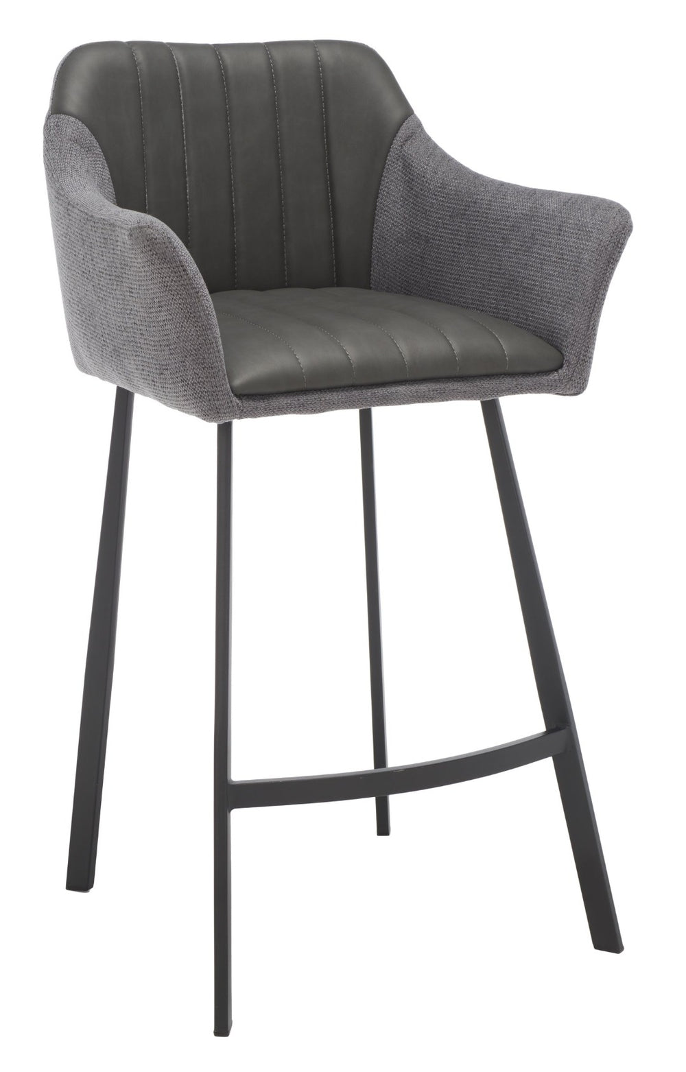 Safavieh Rodi Modern Vintage Counter Stool - Channel-Tufted Grey Vegan Leather & Soft Fabric Arms For Comfort BST3019A