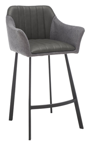 Safavieh Rodi Modern Vintage Counter Stool - Channel-Tufted Grey Vegan Leather & Soft Fabric Arms For Comfort BST3019A