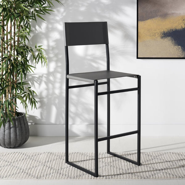 Safavieh Layne Barstool - Stylish Mid-Century Industrial Design With Durable Upholstery For Modern Spaces Grey / Black BST3021B