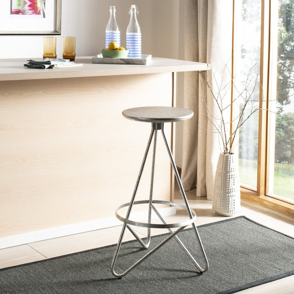 Safavieh Galexia Bar Stool - Modern Retro Design With Sculptural Lines For Stylish Home Or Commercial Spaces Silver Leaf BST3200B