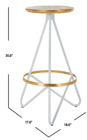Safavieh Galexia Bar Stool - Modern Retro Design With Sculptural Lines For Stylish Home Or Commercial Spaces Gold Top+Ring/White Legs BST3200C