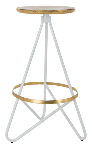 Safavieh Galexia Bar Stool - Modern Retro Design With Sculptural Lines For Stylish Home Or Commercial Spaces Gold Top+Ring/White Legs BST3200C