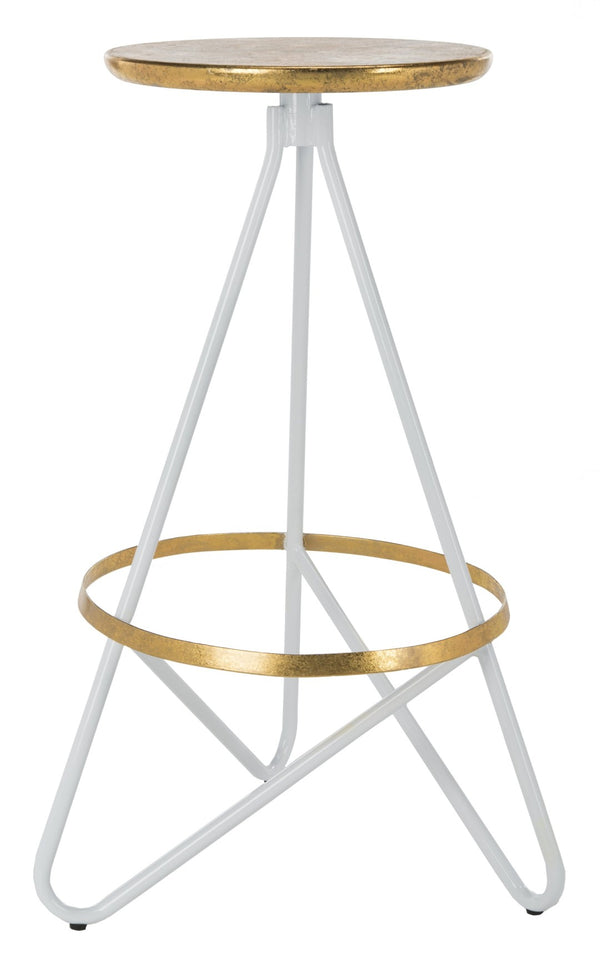 Safavieh Galexia Bar Stool - Modern Retro Design With Sculptural Lines For Stylish Home Or Commercial Spaces Gold Top+Ring/White Legs BST3200C