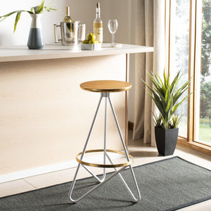 Safavieh Galexia Bar Stool - Modern Retro Design With Sculptural Lines For Stylish Home Or Commercial Spaces Gold Top+Ring/White Legs BST3200C