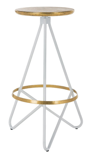 Safavieh Galexia Bar Stool - Modern Retro Design With Sculptural Lines For Stylish Home Or Commercial Spaces Gold Top+Ring/White Legs BST3200C