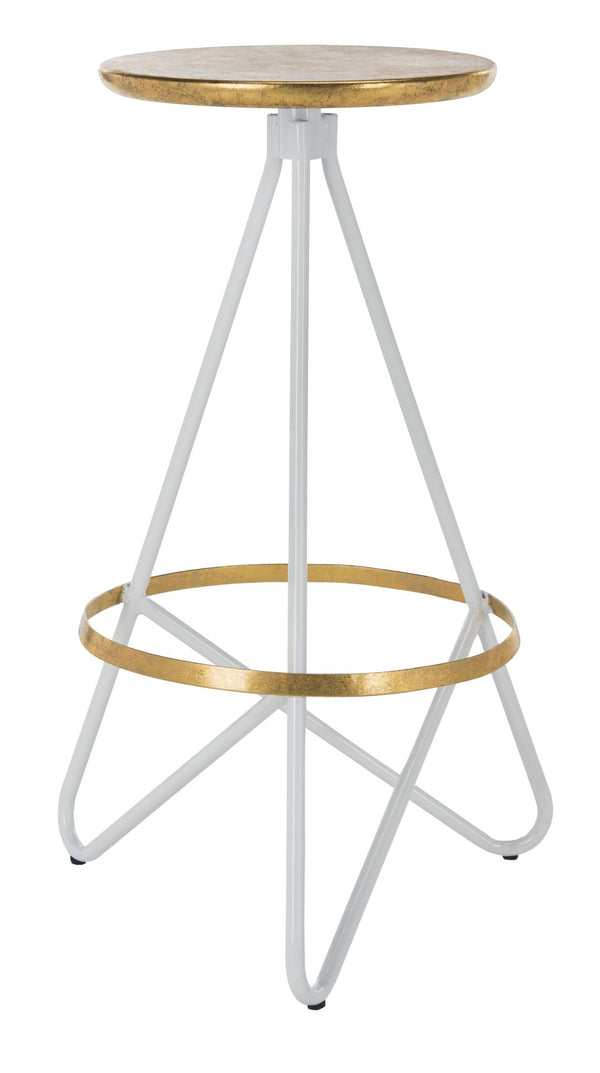 Safavieh Galexia Bar Stool - Modern Retro Design With Sculptural Lines For Stylish Home Or Commercial Spaces Gold Top+Ring/White Legs BST3200C