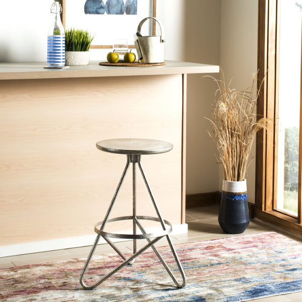 Safavieh Galexia Counter Stool: Vintage Industrial Charm With Sculptural Iron Frame For Stylish Comfort Silver Leaf BST3201B