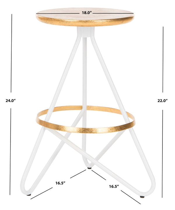 Safavieh Galexia Counter Stool: Vintage Industrial Charm With Sculptural Iron Frame For Stylish Comfort Gold Top+Ring/White Legs BST3201C
