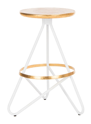 Safavieh Galexia Counter Stool: Vintage Industrial Charm With Sculptural Iron Frame For Stylish Comfort Gold Top+Ring/White Legs BST3201C