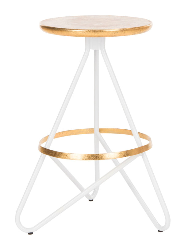 Safavieh Galexia Counter Stool: Vintage Industrial Charm With Sculptural Iron Frame For Stylish Comfort Gold Top+Ring/White Legs BST3201C