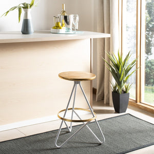 Safavieh Galexia Counter Stool: Vintage Industrial Charm With Sculptural Iron Frame For Stylish Comfort Gold Top+Ring/White Legs BST3201C