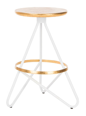 Safavieh Galexia Counter Stool: Vintage Industrial Charm With Sculptural Iron Frame For Stylish Comfort Gold Top+Ring/White Legs BST3201C