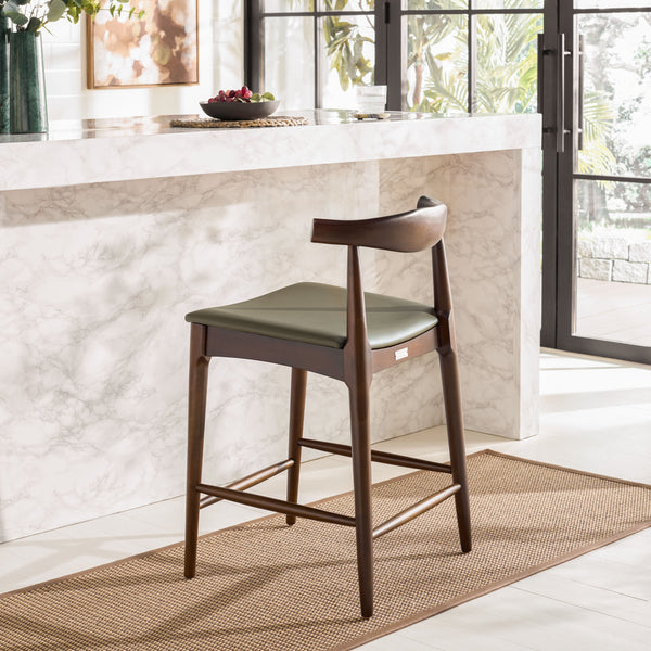 Safavieh Elbow Counter Stool - Stylish Olive And Espresso Design For Comfort And Home Decor Elegance Olive ,Espresso Wood ,Pvc ,Foam Bst3302a