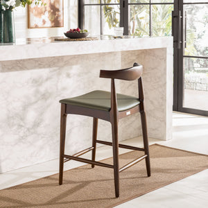 Safavieh Elbow Counter Stool - Stylish Olive And Espresso Design For Comfort And Home Decor Elegance Olive ,Espresso Wood ,Pvc ,Foam Bst3302a