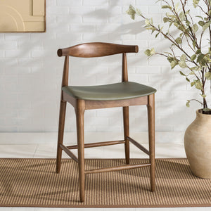 Safavieh Elbow Counter Stool - Stylish Olive And Espresso Design For Comfort And Home Decor Elegance Olive ,Walnut Wood ,Pvc ,Foam Bst3302b