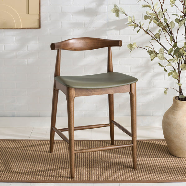 Safavieh Elbow Counter Stool - Stylish Olive And Espresso Design For Comfort And Home Decor Elegance Olive ,Walnut Wood ,Pvc ,Foam Bst3302b