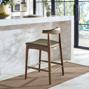 Safavieh Elbow Counter Stool - Stylish Olive And Espresso Design For Comfort And Home Decor Elegance Olive ,Walnut Wood ,Pvc ,Foam Bst3302b