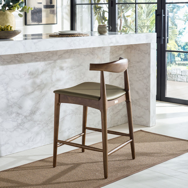 Safavieh Elbow Counter Stool - Stylish Olive And Espresso Design For Comfort And Home Decor Elegance Olive ,Walnut Wood ,Pvc ,Foam Bst3302b