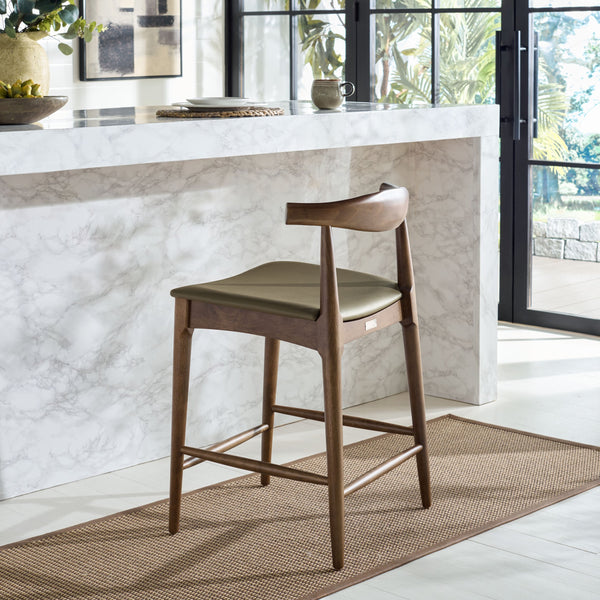 Safavieh Elbow Counter Stool - Stylish Olive And Espresso Design For Comfort And Home Decor Elegance Olive ,Walnut Wood ,Pvc ,Foam Bst3302b