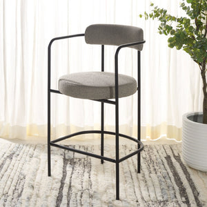 Safavieh Andrean Arm Counter Stool - Modern Elegance With Plush Boucle Upholstery And Sturdy Metal Legs Grey / Black BST3901A