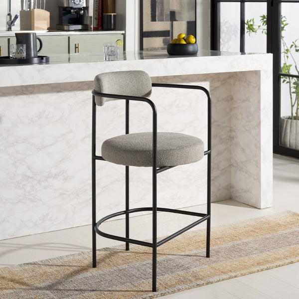 Safavieh Andrean Arm Counter Stool - Modern Elegance With Plush Boucle Upholstery And Sturdy Metal Legs Grey / Black BST3901A