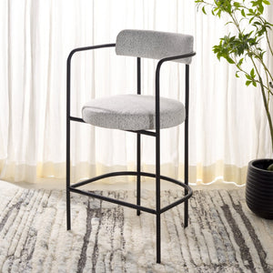 Safavieh Andrean Arm Counter Stool - Modern Elegance With Plush Boucle Upholstery And Sturdy Metal Legs Black / White / Black BST3901B