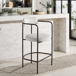 Safavieh Andrean Arm Counter Stool - Modern Elegance With Plush Boucle Upholstery And Sturdy Metal Legs Black / White / Black BST3901B