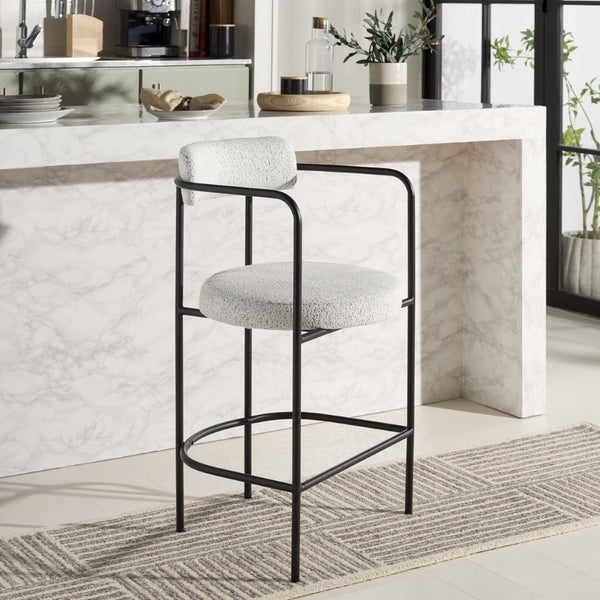 Safavieh Andrean Arm Counter Stool - Modern Elegance With Plush Boucle Upholstery And Sturdy Metal Legs Black / White / Black BST3901B