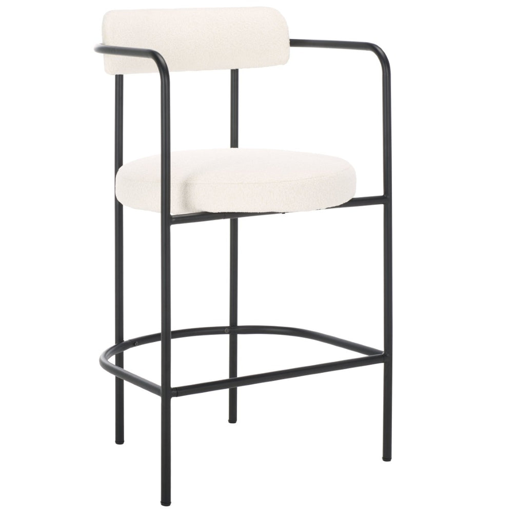 Safavieh Andrean Arm Counter Stool - Modern Elegance With Plush Boucle Upholstery And Sturdy Metal Legs White / Black BST3901C