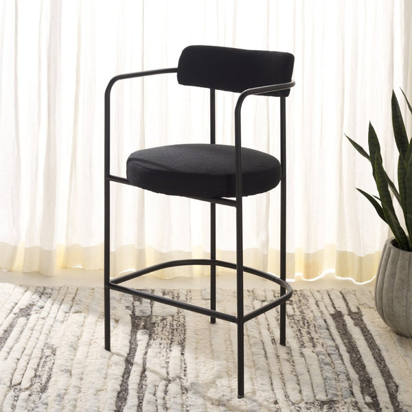 Safavieh Andrean Arm Counter Stool - Modern Elegance With Plush Boucle Upholstery And Sturdy Metal Legs Black / Black BST3901D