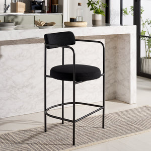 Safavieh Andrean Arm Counter Stool - Modern Elegance With Plush Boucle Upholstery And Sturdy Metal Legs Black / Black BST3901D