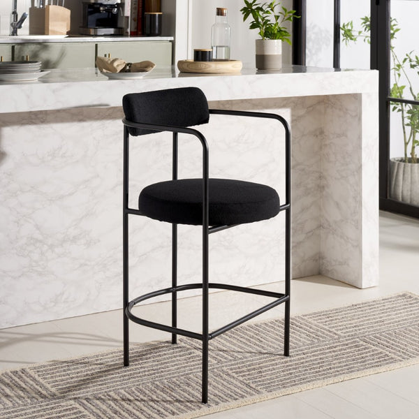 Safavieh Andrean Arm Counter Stool - Modern Elegance With Plush Boucle Upholstery And Sturdy Metal Legs Black / Black BST3901D